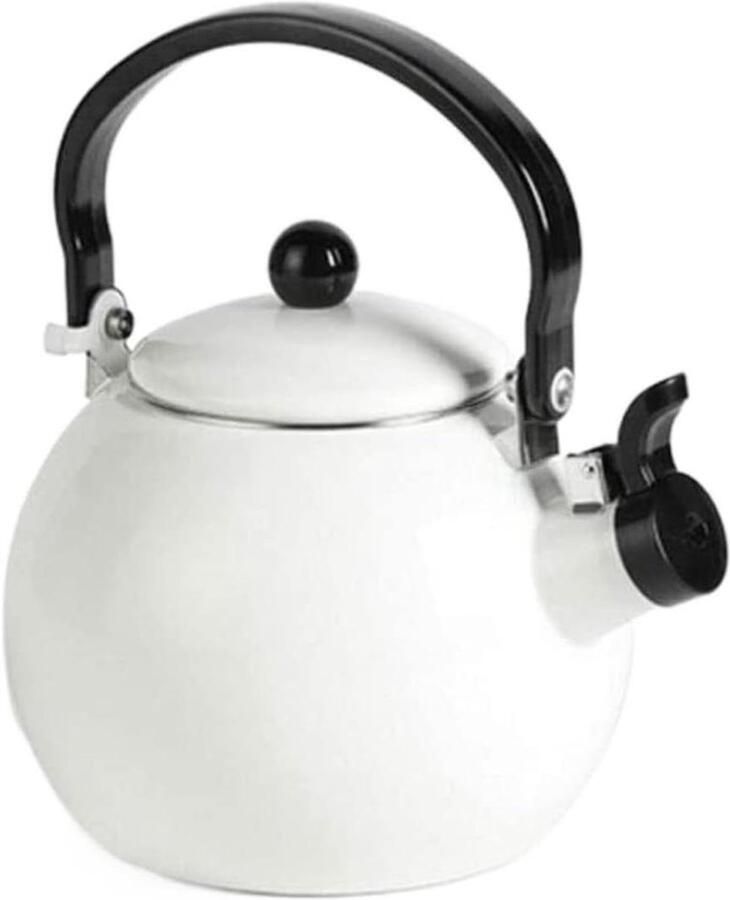 Theepot met Fluitje Waterkoker Ketel Water Koken Emaille Buitenafwerking 1.4L Wit