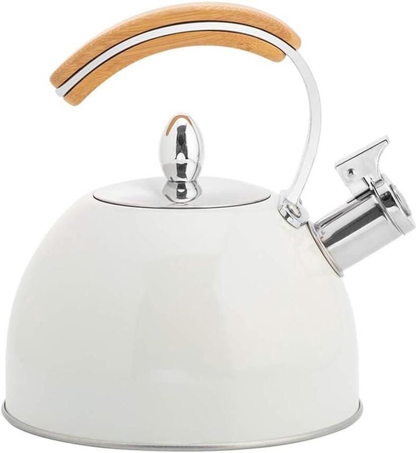 Theepot met Fluitje Waterkoker Keukengerei Water Koken RVS Voedselkwaliteit 3 Liter Wit