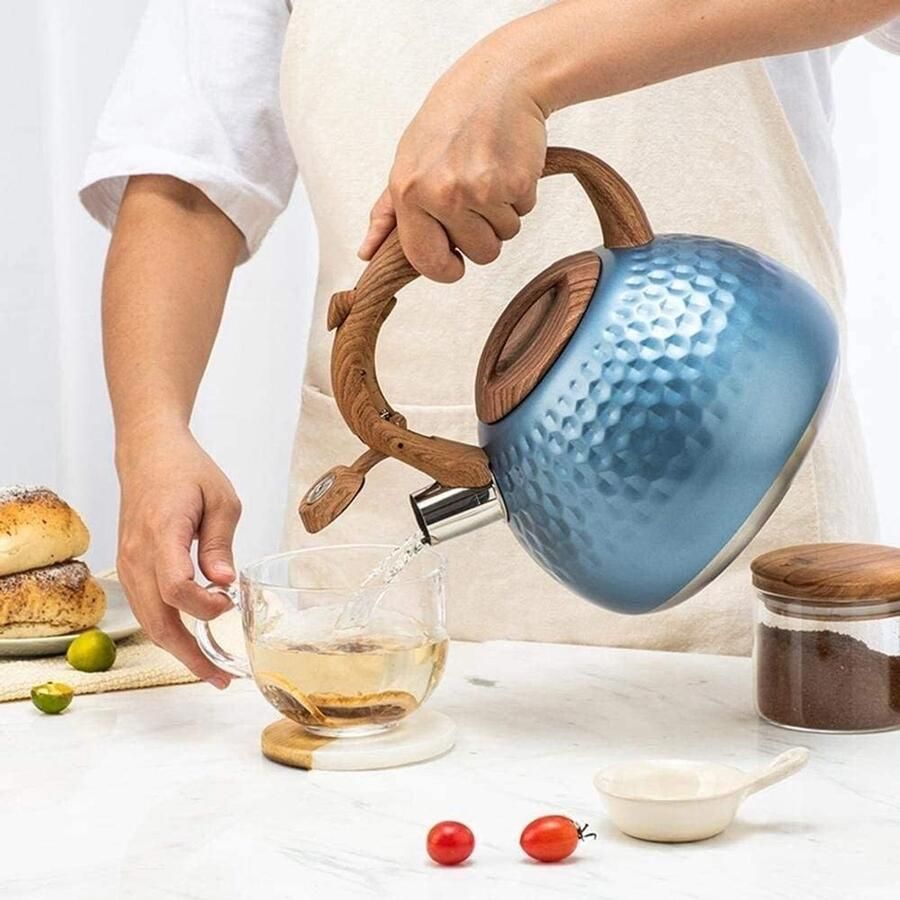 Theepot Roestvrij Staal Waterkoker Ketel Water Koken Automatisch Fluitje 2.8L Capaciteit Rood