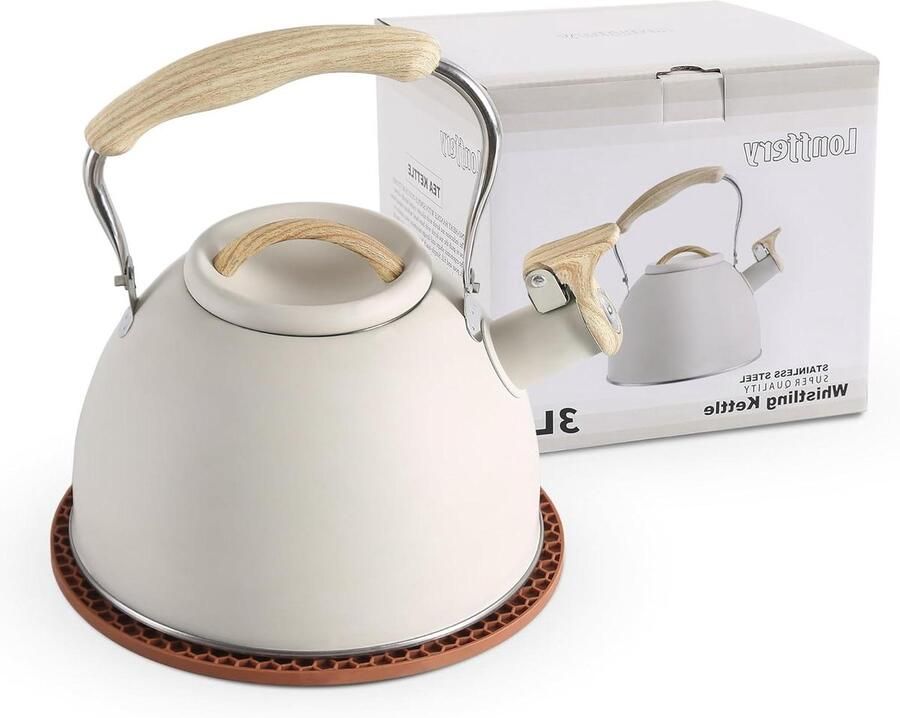 Theepot Waterkoker Fluitketel Keuken Koffie Thee Zetten Luid Fluitend Geluid 3.2 Liter Creme Wit