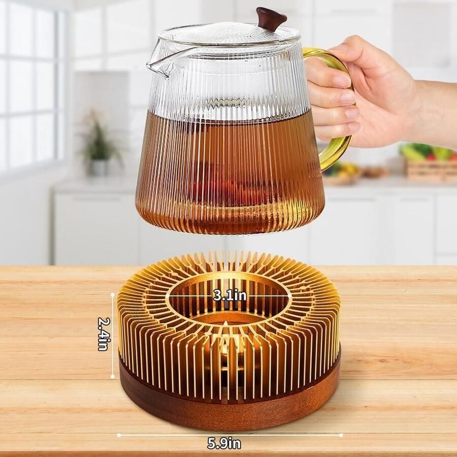 Theepotverwarmer Hout Groot Aluminium met Houten Basis Voor Thee Koffie en Melk