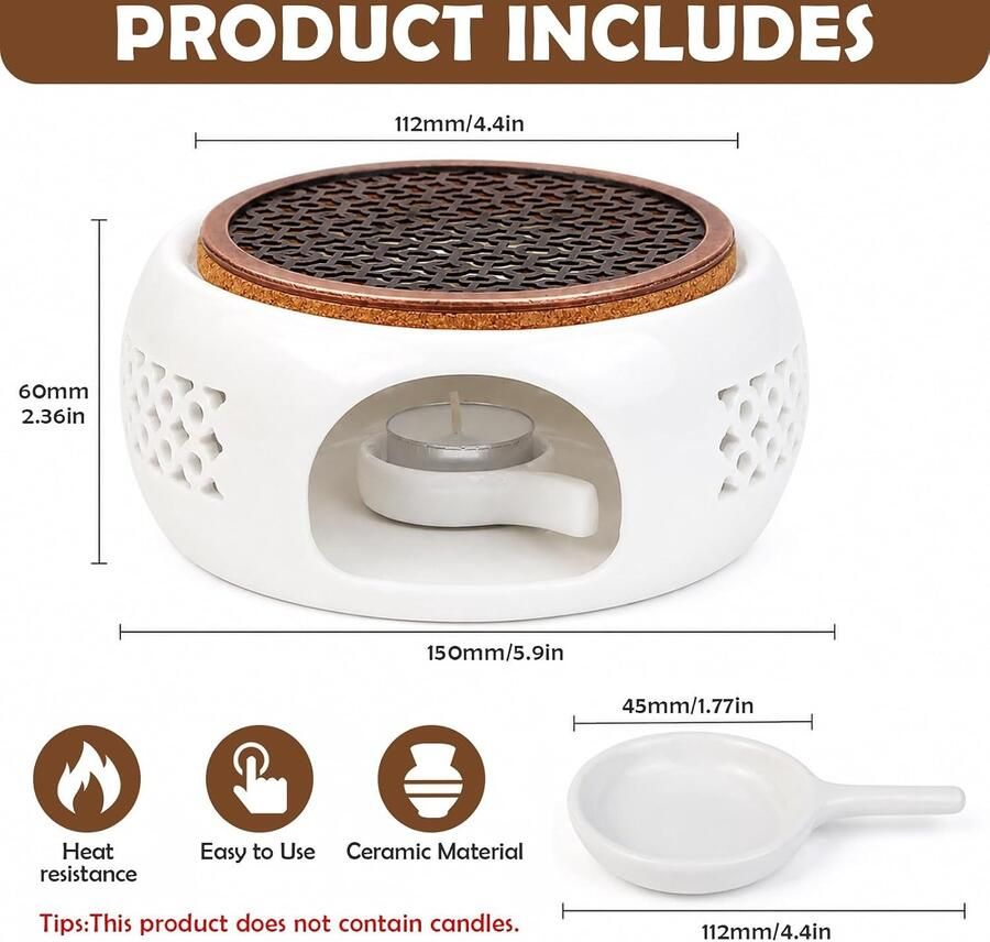 Theepotwarmer Wit Ø 15 cm Keramische Theeverwarmer Voor Thee en Koffie