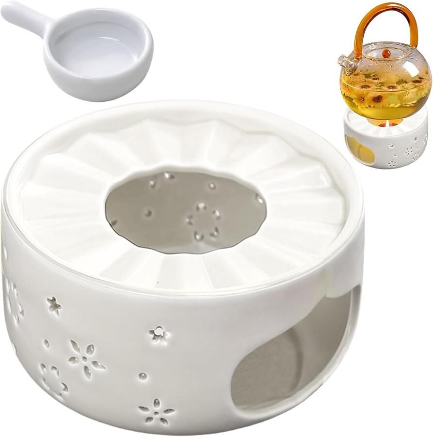Theewarmer Wit 12 x 6 cm Keramisch Design met Holle Snit Voor Theepotten en Koffiekannen