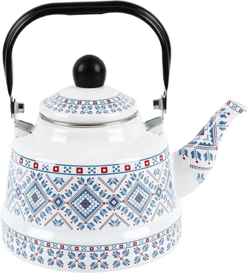 Theewaterkoker Emaille Waterketel Kookplaat Water Verwarmen Vintage Stijl 25 Liter Inhoud Blauw