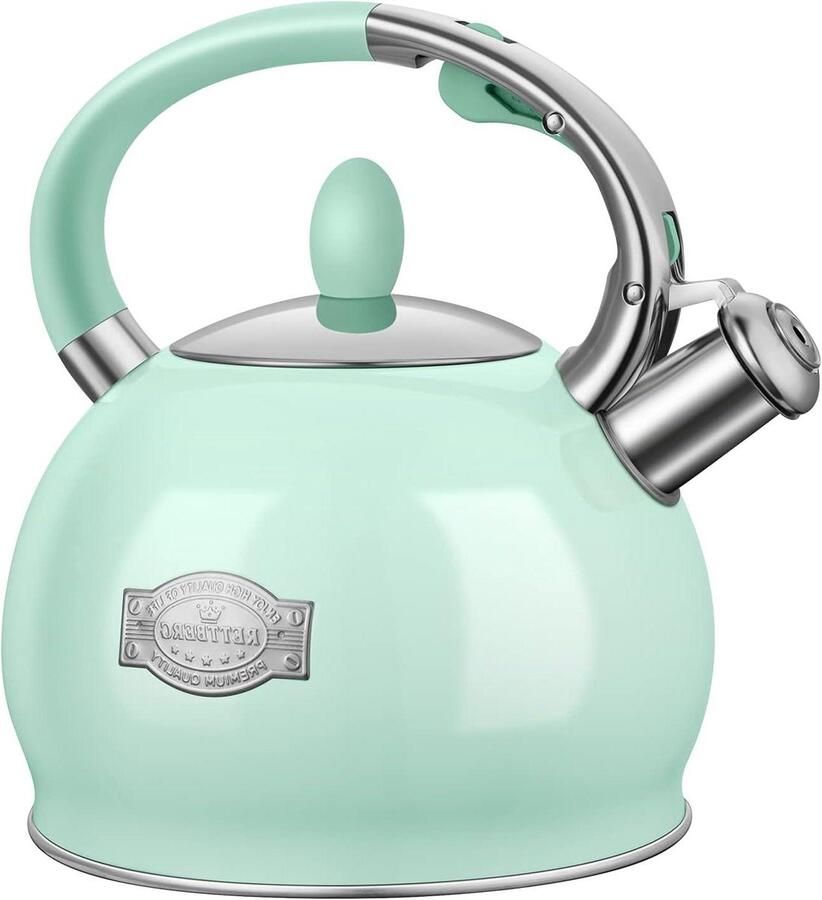 Theewaterkoker Kookplaat Theepot RVS Thee Zetten Met Fluitje 2.5 Liter Mint Groen