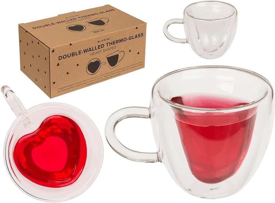 Thermisch glas met hartvorm ca. 9 x 8 3 cm ca. 180 ml brosilicaatglas set van 2 in verpakking van kraftpapier
