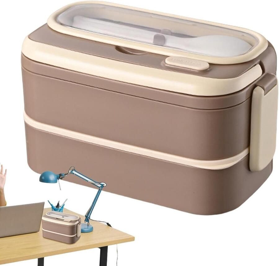 Thermische Broodtrommel Geïsoleerde Voedselcontainer Warme Maaltijden Buiten Lekvrij Compartiment 19.5 cm Lengte Donkere Koffie