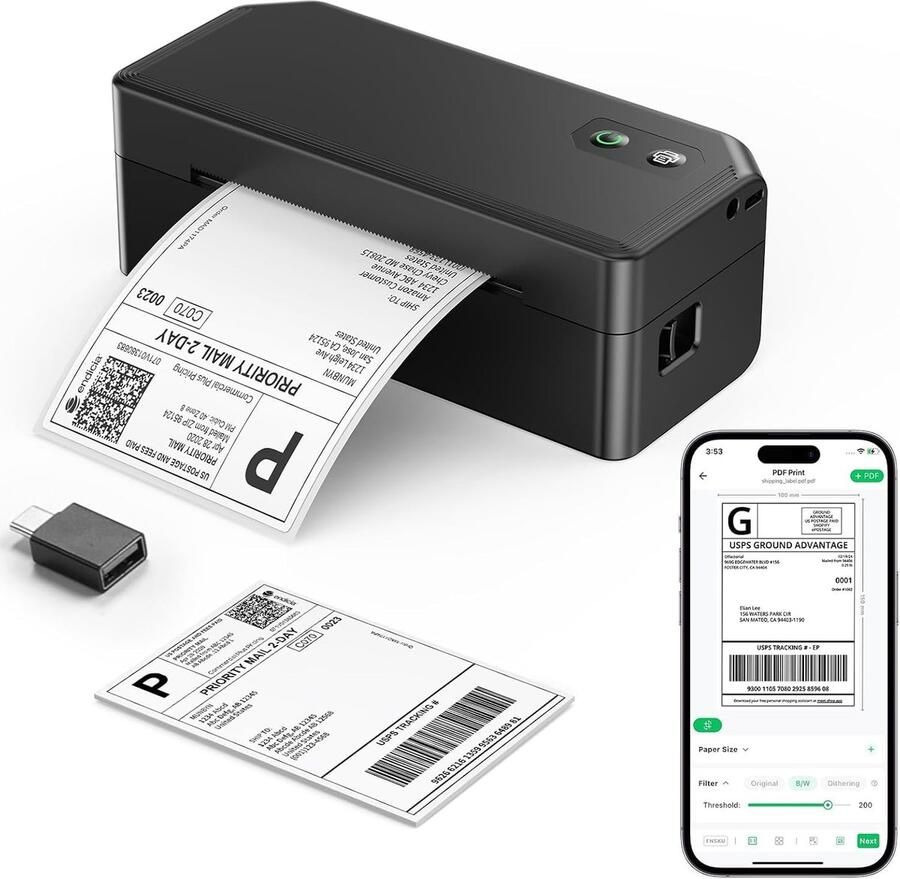 Thermische Labelprinter Bluetooth Verzendlabelprinter 4x6 voor Kleine Bedrijven Compatibel met iOS Android Windows Mac Amazon Ebay Shopify USPS UPS Etsy Zwart