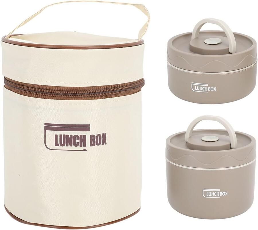 Thermische Lunchbox Geïsoleerde Container Warm Eten Meenemen Lekvrij Ontwerp 2 Dozen Set Donker Koffie