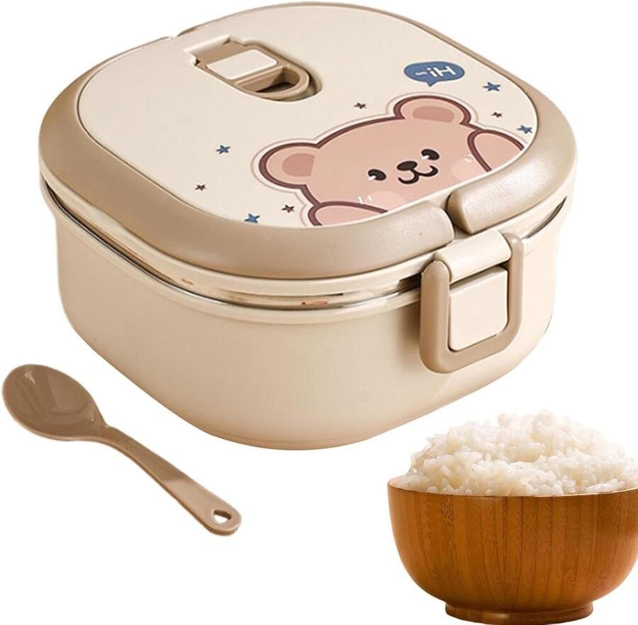 Thermische Lunchbox Isolatie Lunchtrommel Warme Lunch Meenemen Dubbelwandige Isolatie 15.5 x 15.5 x 8.5 cm Kaki