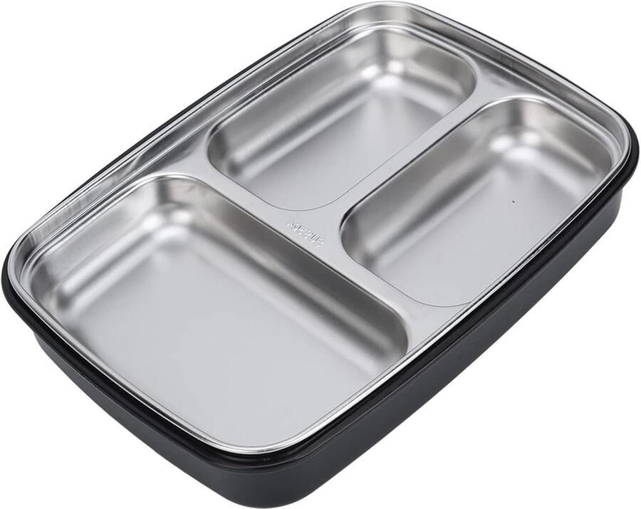 Thermische Lunchbox Maaltijdcontainer Maaltijden Warm Houden Drie Compartimenten 3900 Kubieke Centimeter Zwart