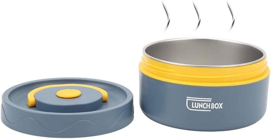 Thermische Lunchbox Ronde Voedselcontainer Warme Maaltijden Dubbelwandige Isolatie 420ml Inhoud Donkerblauw