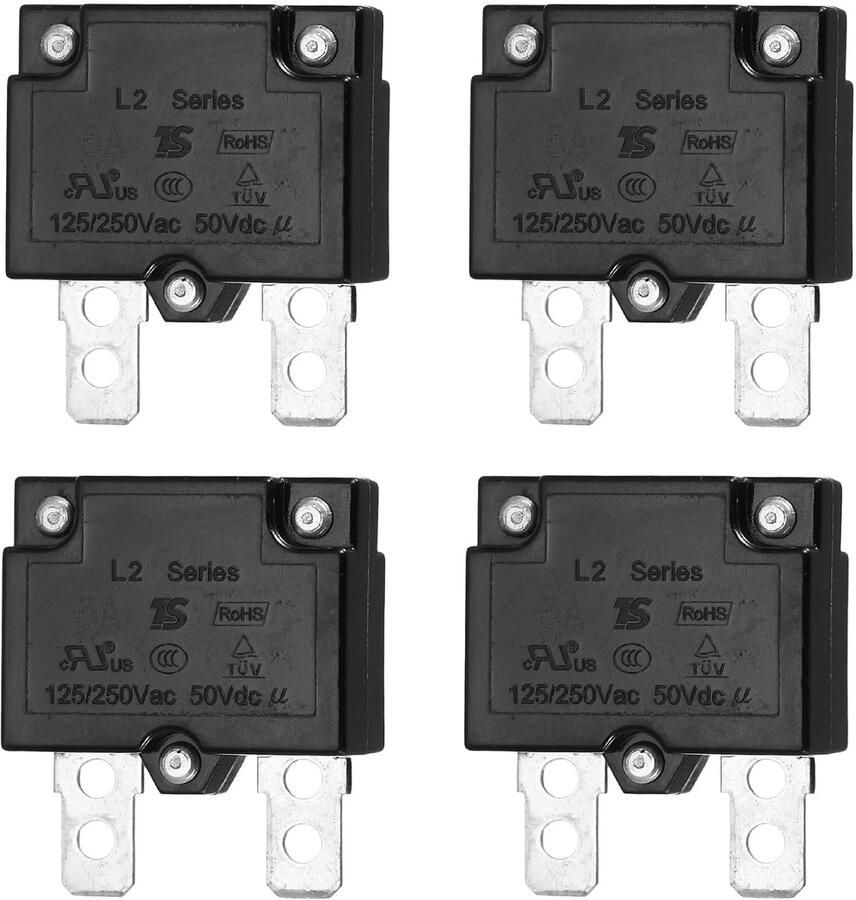 Thermische stroomonderbreker met knop 5 A 125 250 V AC 50 V DC thermische overbelastingsbeveiliging met automatische herstart voor industriële auto's 4 stuks
