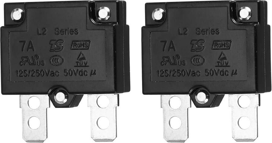 Thermische stroomonderbreker met knop 7 A 125 250 V AC 50 V DC thermische overbelastingsbeveiliging met automatische herstart voor industriële auto's 2 stuks