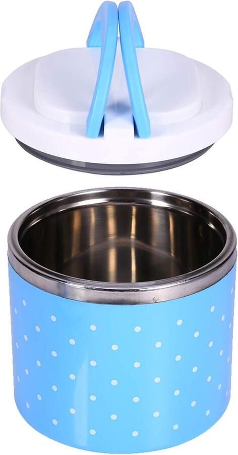 Thermische Voedselcontainer Lunchbox Isolerend Warm Eten Meenemen Lekvrij Dubbel Handvat 600ml 12.5cm Hoog Blauw