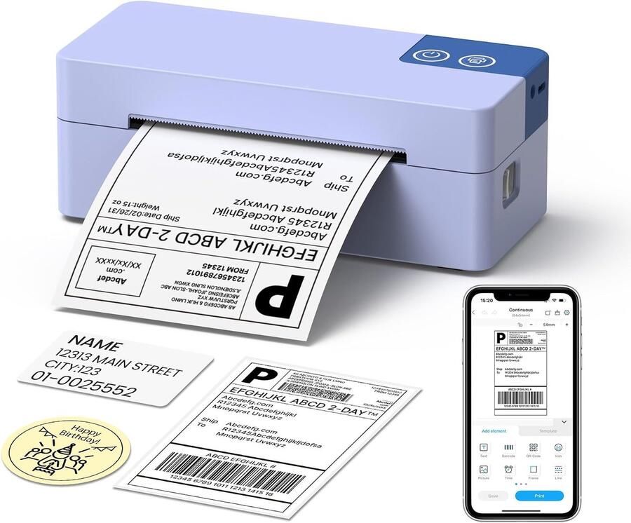 Thermo-Bluetooth-printer voor verzendlabels paars