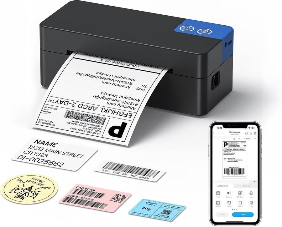 Thermo-Bluetooth-printer voor verzendlabels zwart
