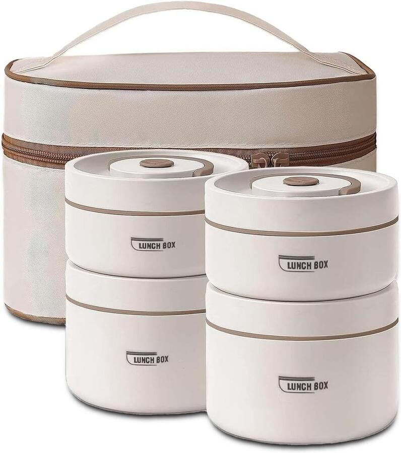 Thermo Lunchbox Set Voedselcontainers Warme Maaltijden Lekvrij Design 4 Stuks Beige