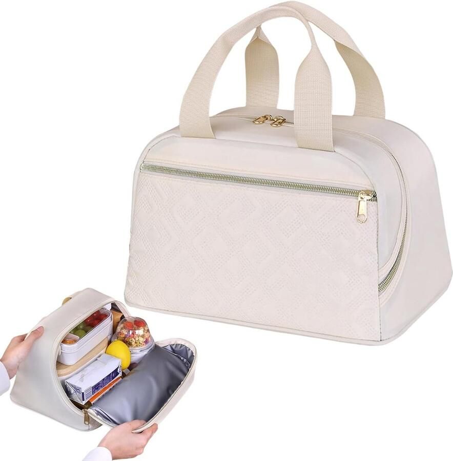 Thermo voedselcontainer Lunchtas geïsoleerd Maaltijden warm houden Constante temperatuurregeling 28 x 20 x 18 cm Crèmekleurig