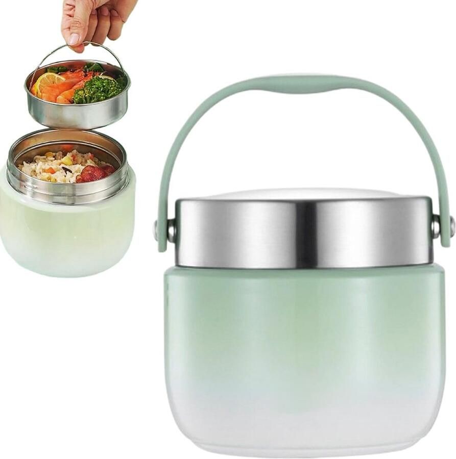 Thermo Voedselcontainer Warme Lunchbox Maaltijden Warm Houden Lekvrij Deksel Ontwerp 1200 ml Groen