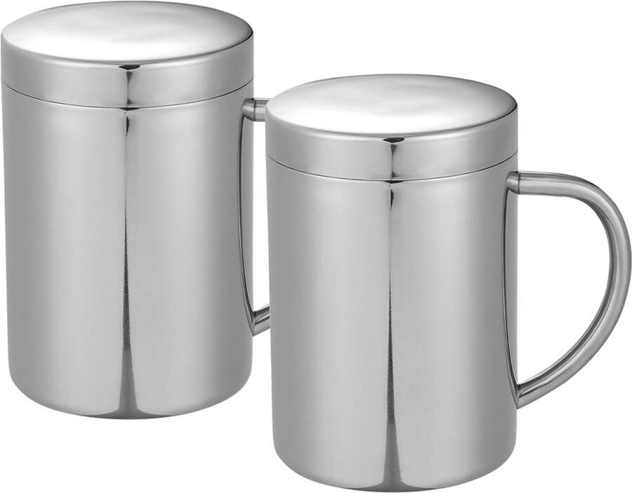Thermobeker met deksel 2 stuks 200 ml dubbelwandige roestvrijstalen koffiekopjes met handvat beker koffiekopjes set voor camping en outdoor 200 ml