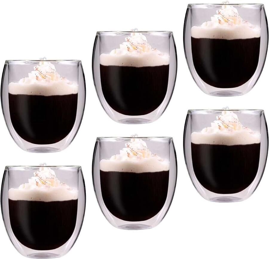Thermoglazen Jumbo 400 ml gegolfd houden lang warm of koud voor cappuccino en latte macchiato glas set van 3-6 x 400 ml