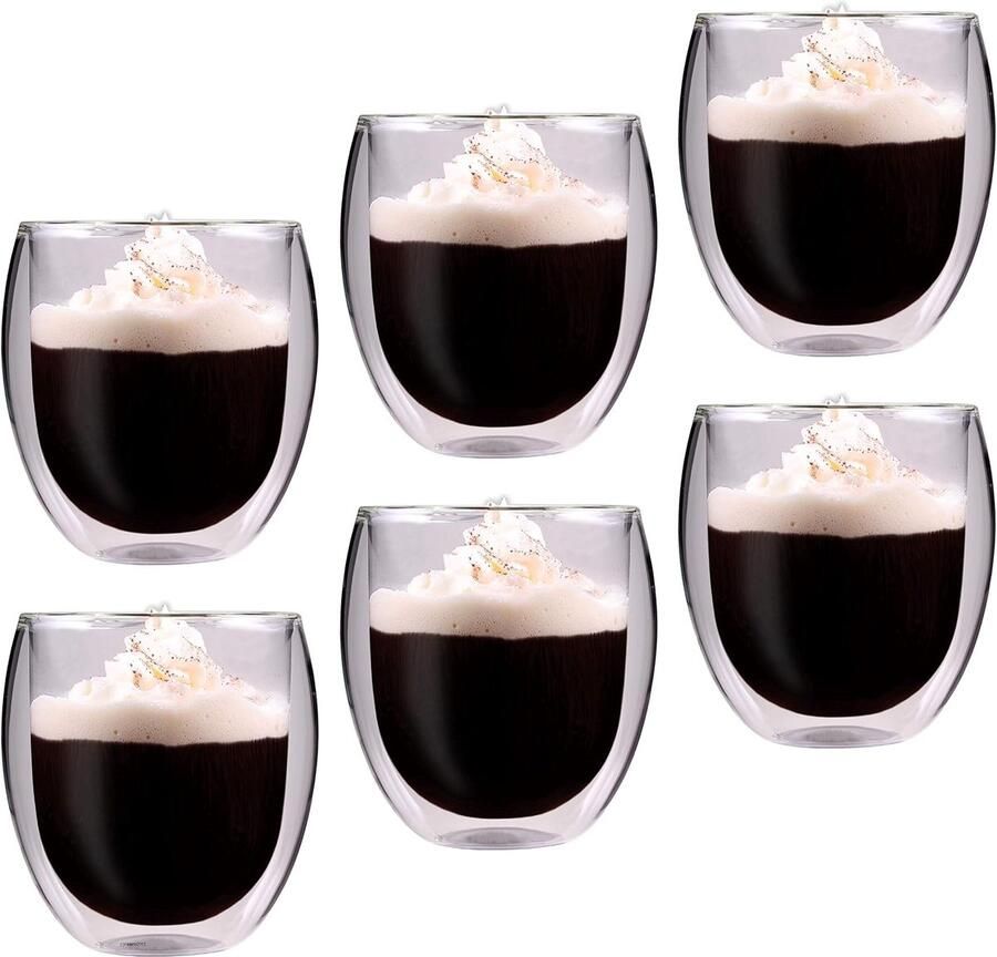 Thermoglazen Jumbo 400 ml gegolfd houden lang warm of koud voor cappuccino en latte macchiato glas set van 3-6 x 400 ml