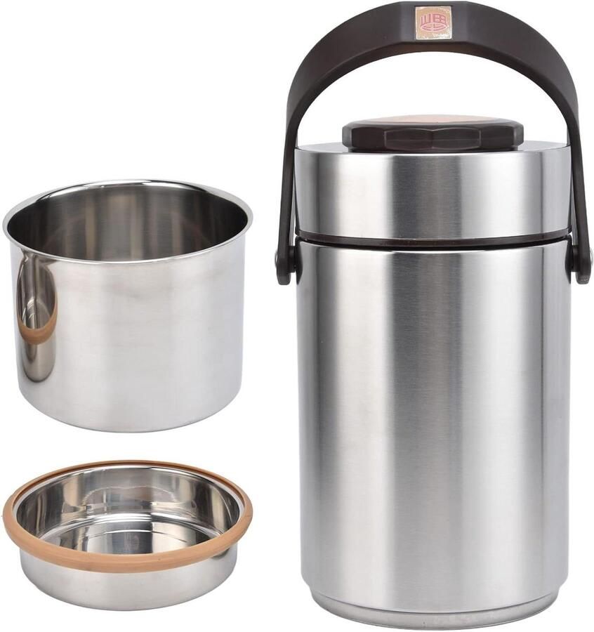 Thermos Lunchbox Isolerende Voedselcontainer Warme Maaltijden Meenemen Dubbel Vacuüm Ontwerp 2300 ml Zilverkleurig
