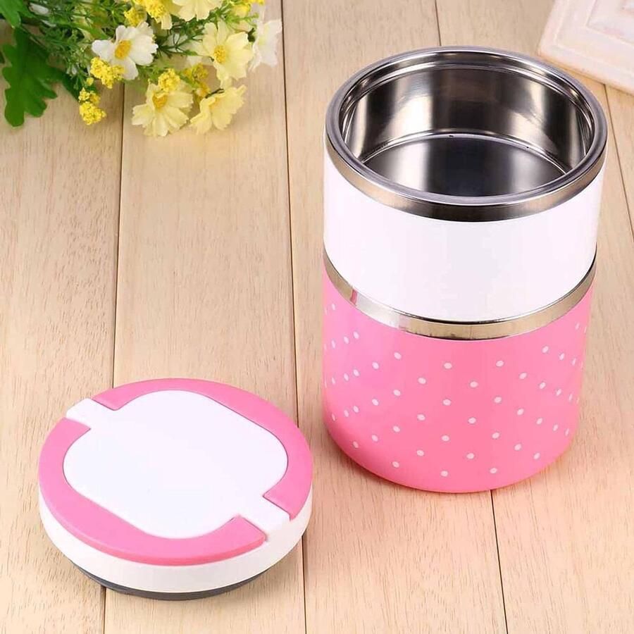 Thermos Lunchbox Isolerende Voedselcontainer Warme Maaltijden Meenemen Dubbele Handgrepen 930ml Roze