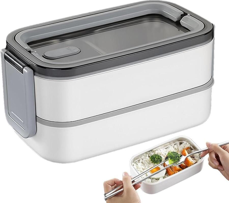 Thermos Lunchbox Maaltijdbox Warm Eten Dubbellaags Compartiment 19.7 x 10.4 cm Grijs