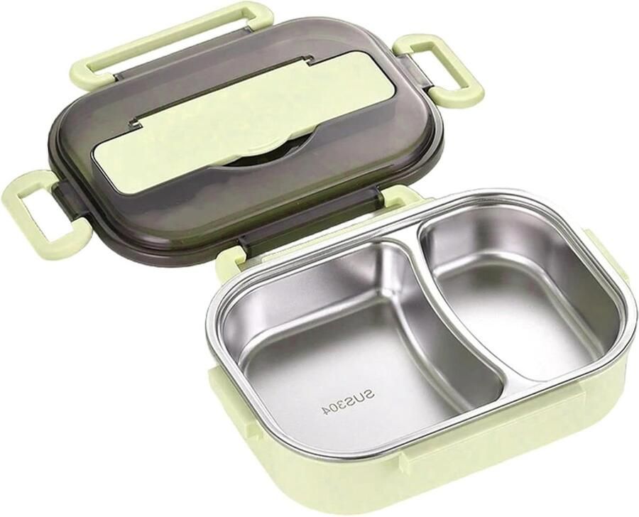 Thermos Lunchbox Voedsel Container Maaltijden Warm Houden Lekvrij Dubbel Compartiment 23 x 17 cm Groen