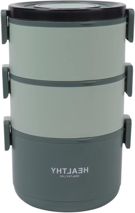 Thermos Lunchbox Warme Maaltijd Container Lunch Meenemen Afneembare Compartimenten 2200 Milliliter Bonenpasta Groen