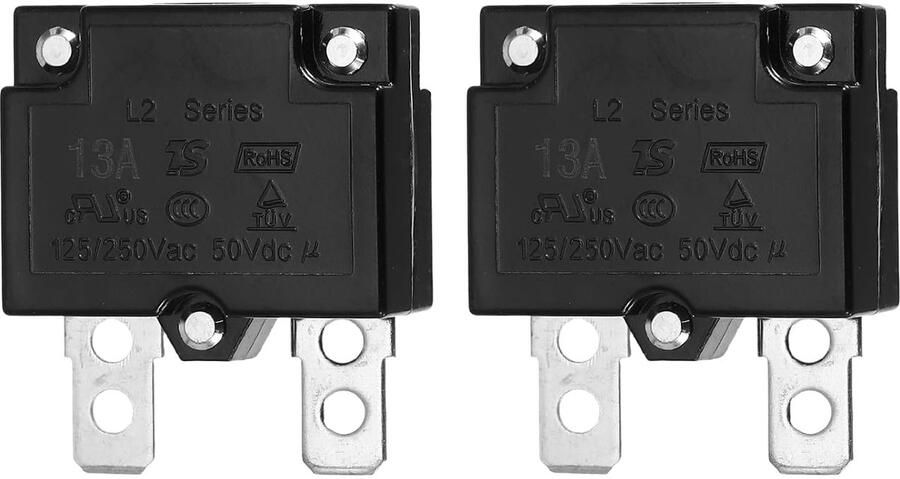 Thermoschakelaars met drukknop 2 stuks 13 ampère 125 250 V AC 50 V DC met automatisch herstel thermische overbelastingsbeveiliging voor industriële auto's