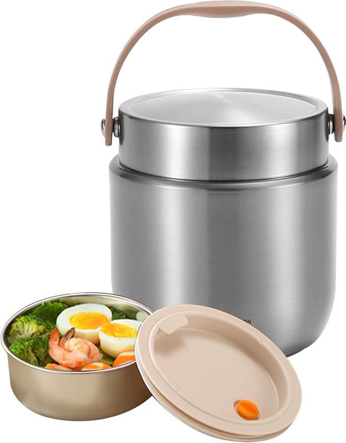 Thermoscontainer Voedsel Lunchbox Warm Warme Maaltijden Meenemen Lekvrij Ontwerp 12 Liter Inhoud Zilverkleurig