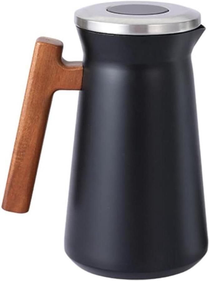 Thermoskan 1 liter roestvrijstalen thermoskan op dubbele koffie door behoud in de hitte van 12 tot 24 uur met houten handvat roestvrijstalen kan voor koffie thee drinken -black
