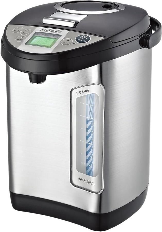 Thermoskan Waterkoker Heetwaterdispenser Glühwein Maken LC Display 5 Liter Capaciteit Roestvrij Staal