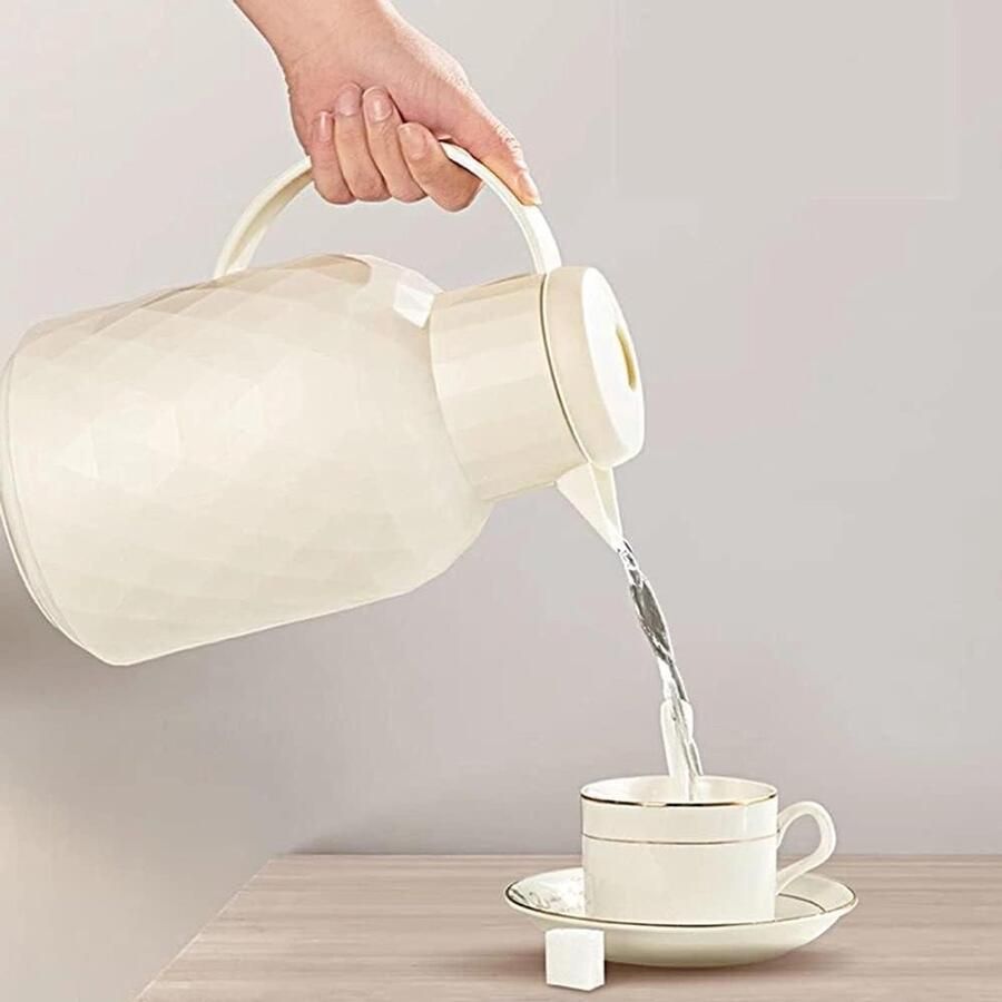 Thermoskan Waterkoker Pot Dranken Warm Houden Dubbelwandig Glas 1 Liter Wit
