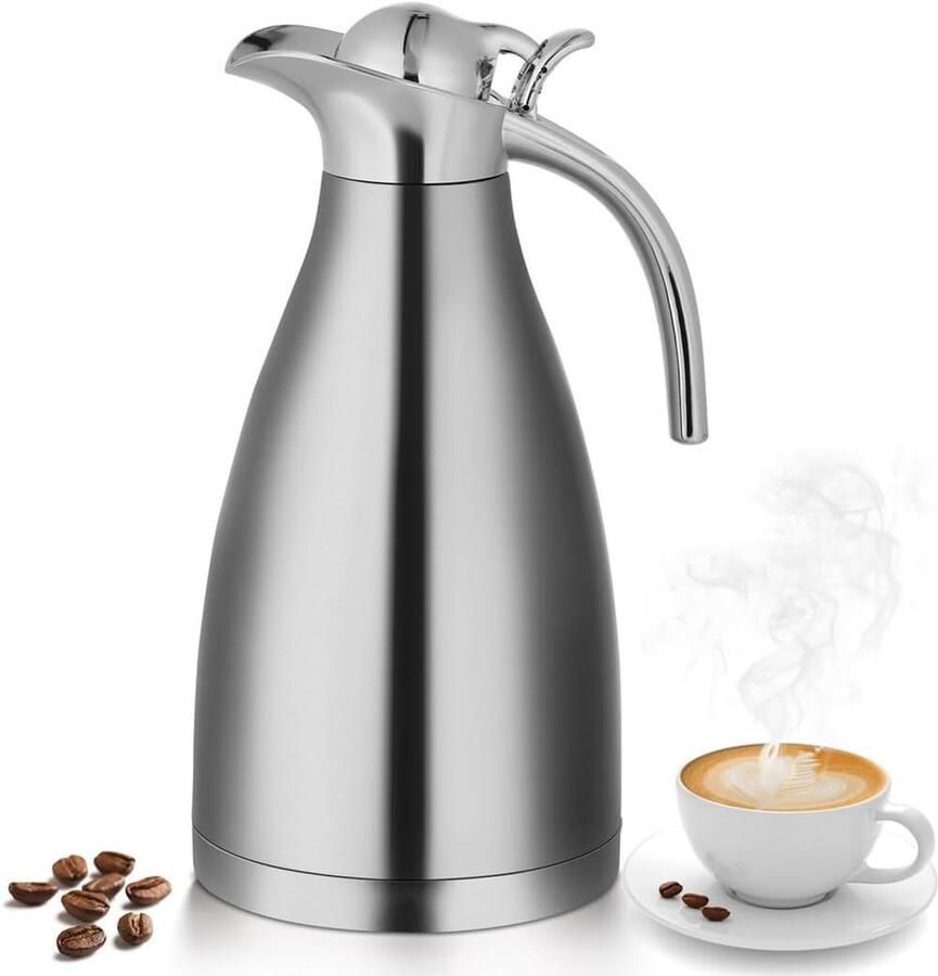 Thermoskaraf Koffiekan Waterkoker Dranken Warm Houden Dubbelwandige Isolatie 1.5 Liter Zilver