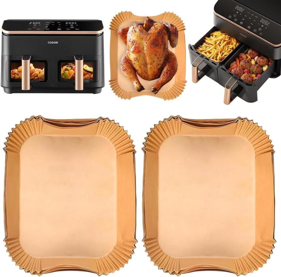 Thijox 120 stuks Airfryer Bakpapier voor Heteluchtfriteuse Perfecte Pasvorm voor Cosori 8 5L en Cookwise 9L Ideaal voor Koken en Schoonmaken Olie