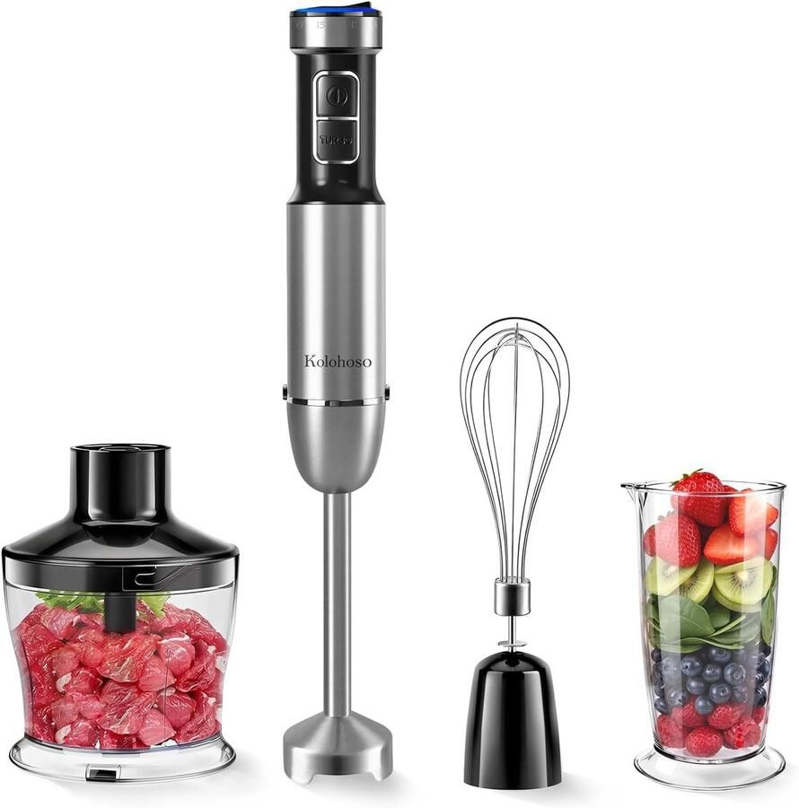 Thijox 1500W Staafmixer 4 in 1 Keukenmixer met 25 Snelheden en TURBOstand Inclusief Garde Hakmolen 500 ml en Maatbeker 700 ml voor Babyvoeding en