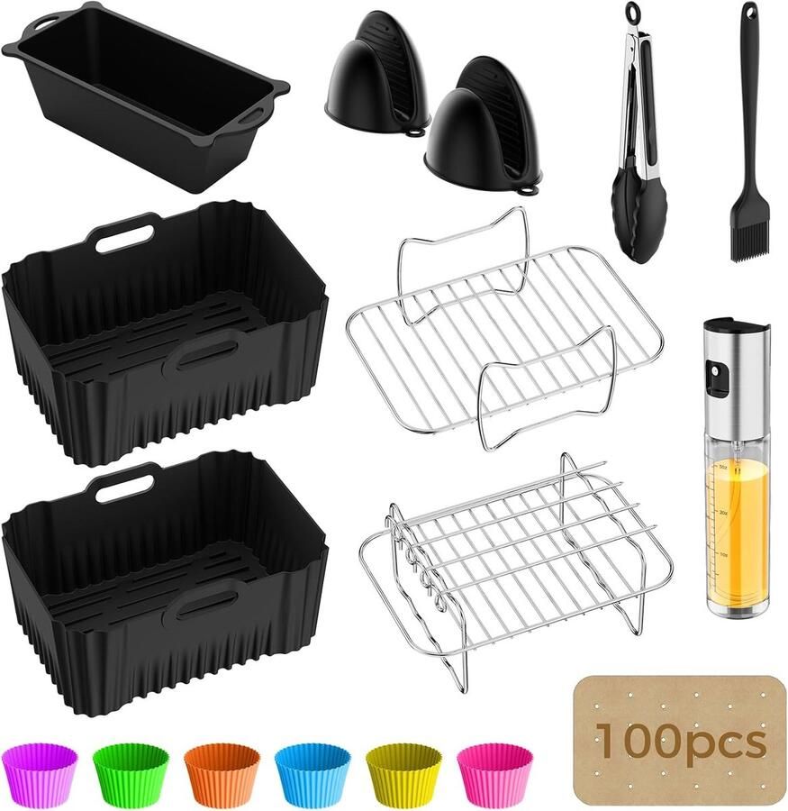 Thijox 17-delige Airfryer Dual Zone accessoires set voor Ninja Foodi Max heteluchtfriteuse accessoires met siliconenvormen grillset perfect voor