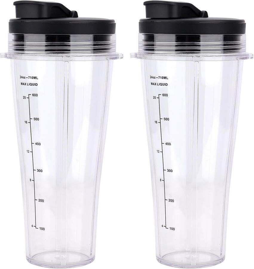 SnelShoppen 24oz Vervangbekers met Ventieldeksel voor Blender 2 Pack Vervangende Onderdelen Geschikt voor Ninja Blender NC300UK BN750UK BN800UK B