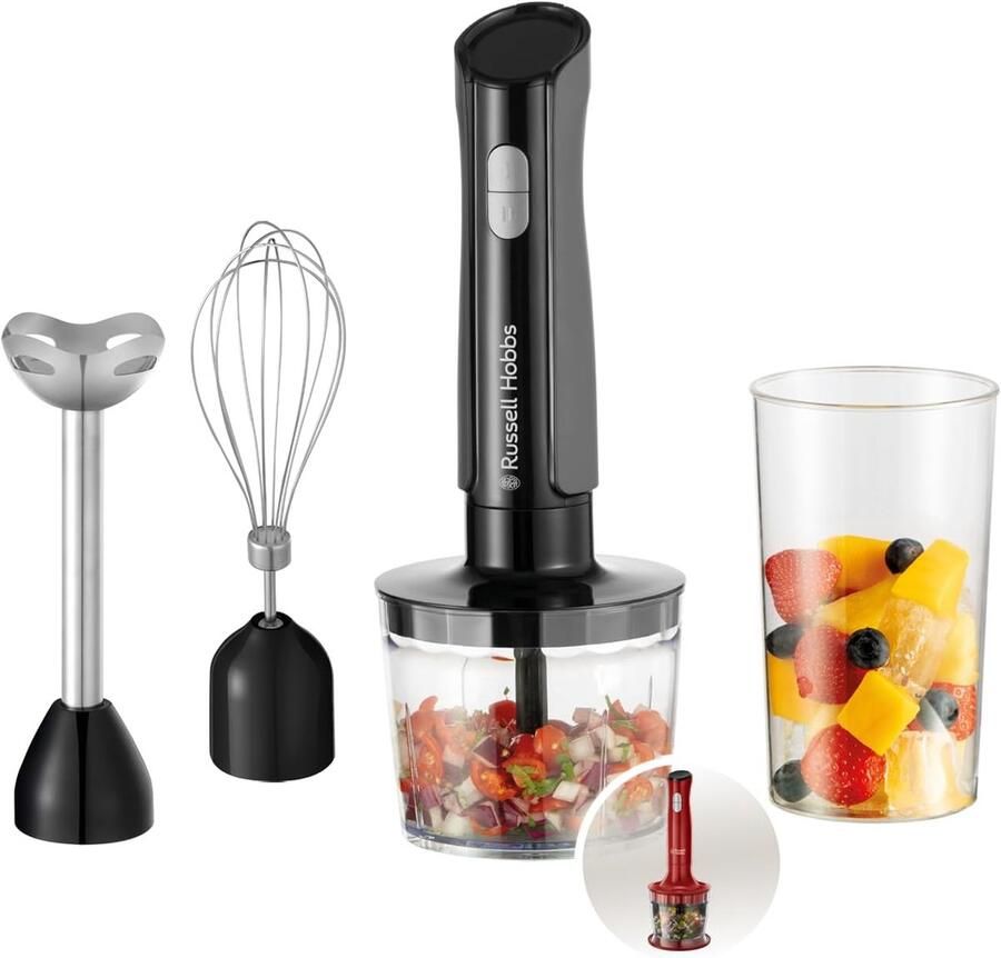 Thijox 3-in-1 Staafmixer Handmixer met Hakmolen Elektrische Keukenmachine RVS BPA-vrij 2 Snelheden + Puls Matte Houtskool voor Smoothies