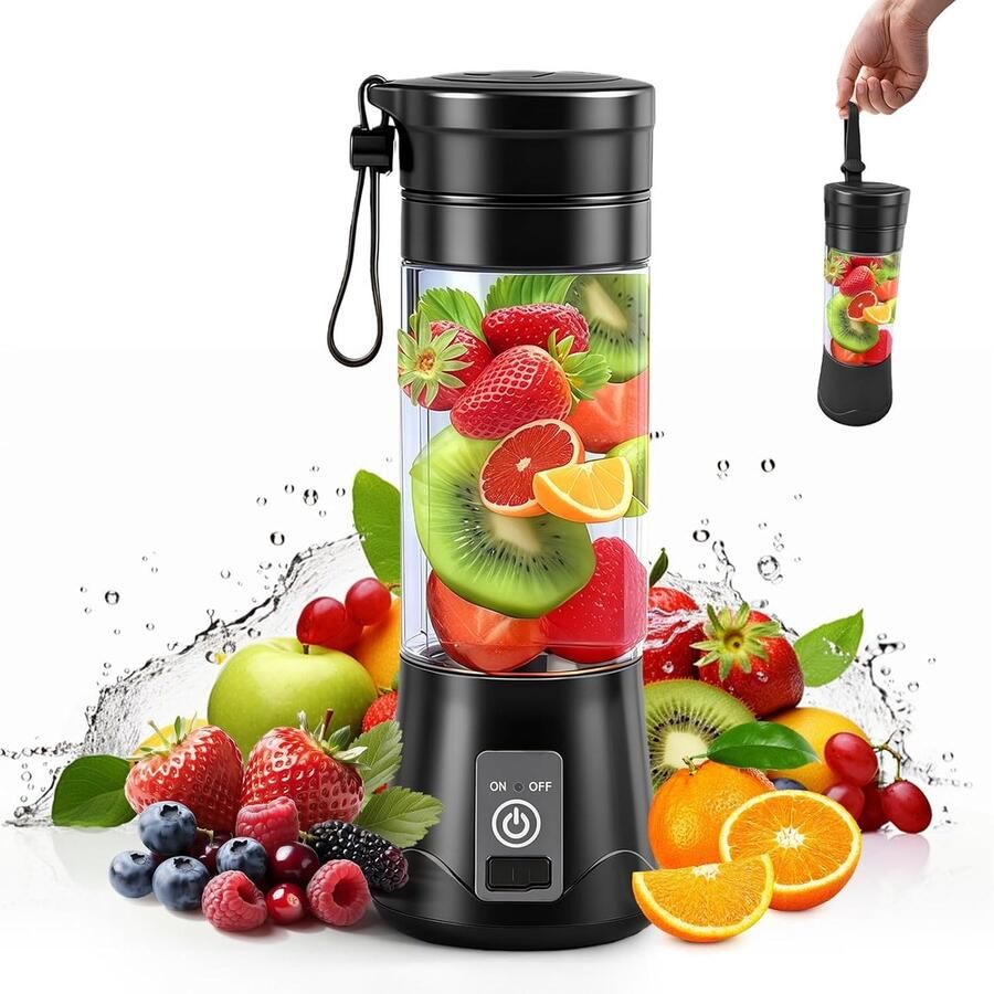 Thijox 380ML Draagbare Elektrische Mixer USB-entsafter Mini Smoothie Maker voor Reizen en Sportschool Zwart Perfect voor Shakes en Smoothies