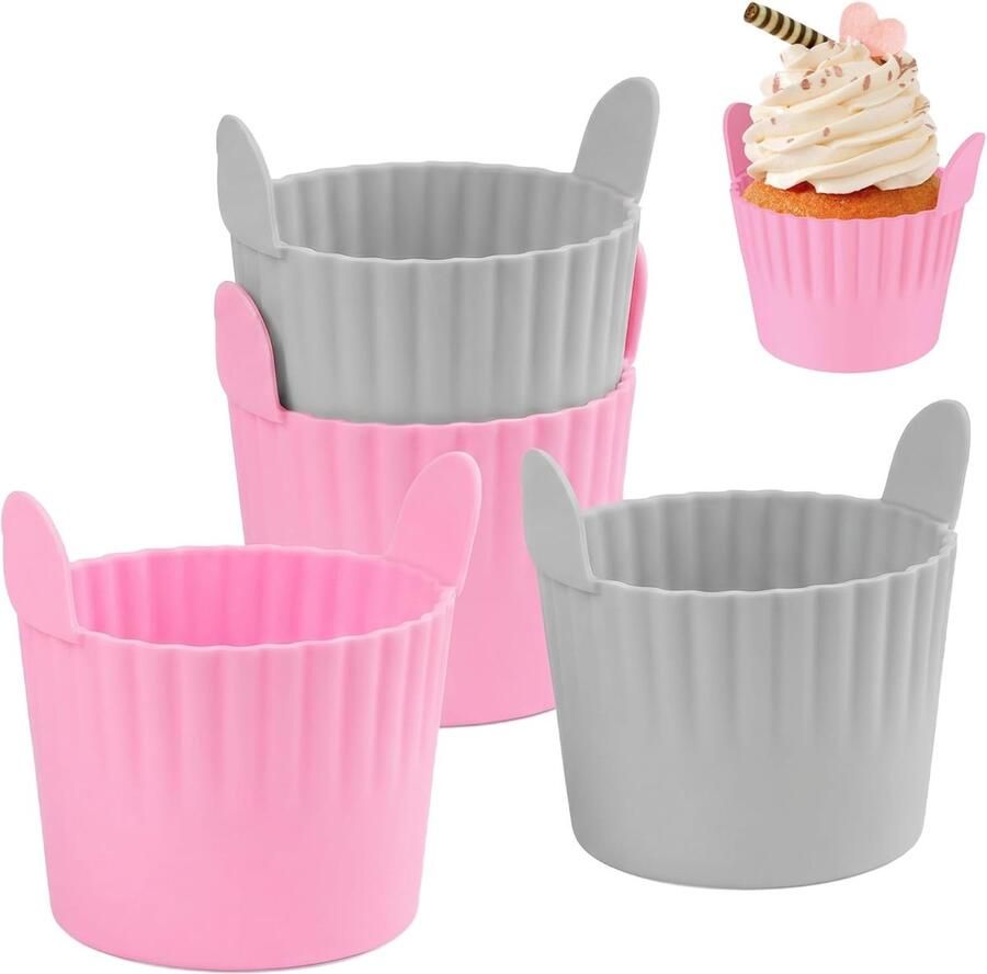 Thijox 4 Stuks Grote Siliconen Muffinvormen voor Heteluchtfriteuse BPA-vrije Antiaanbakset Oven- en Magnetronbestendig Ideaal voor Muffins en Des