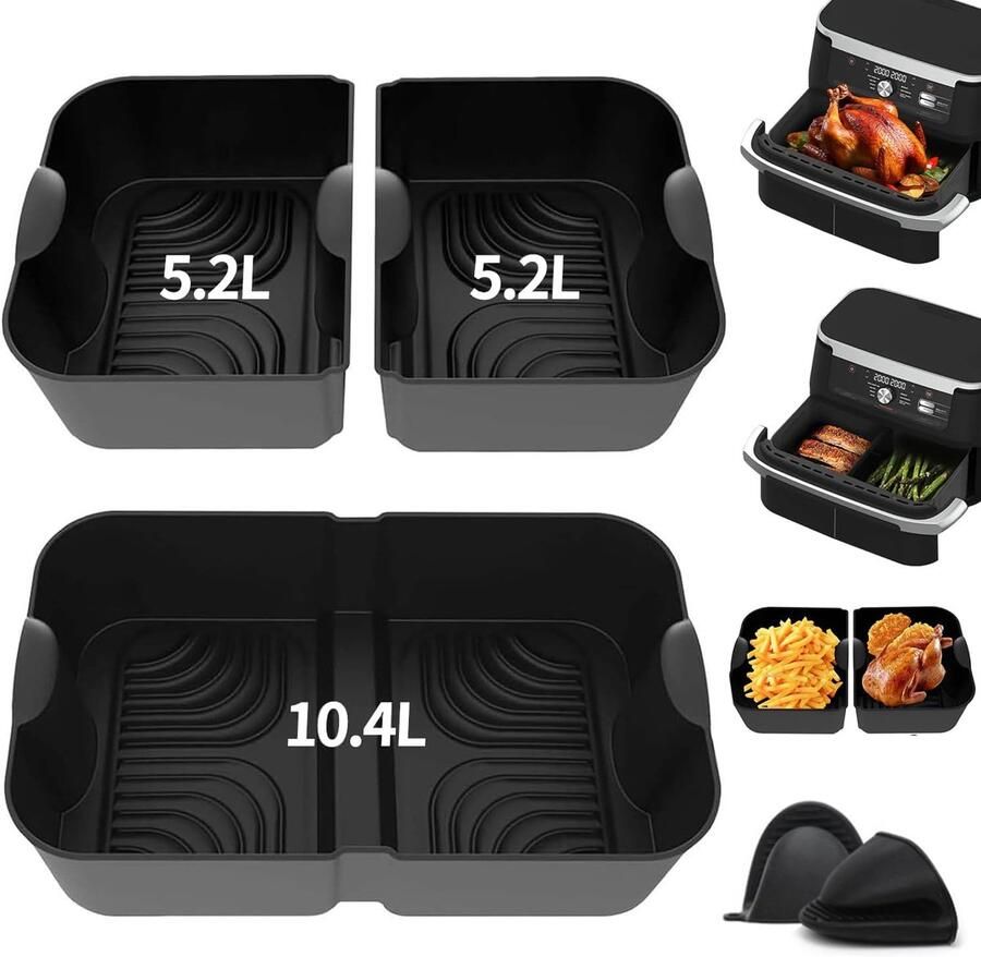 Thijox 5 Stuks Airfryer Accessoires Set voor Ninja Foodi Flexdrawer 10.4L en COSORI 10L Herbruikbare Siliconen Mallen voor Gezonde Koken Keuken E