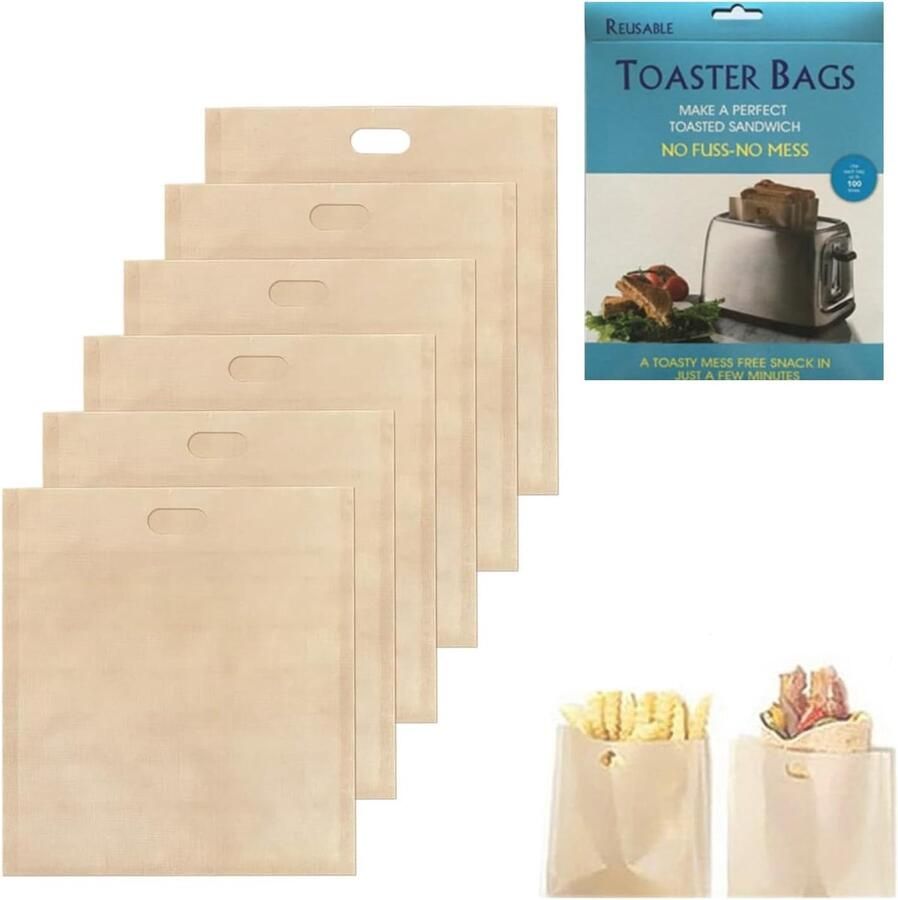 Thijox 6 Stuks Herbruikbare Broodroosterzakken Teflon Anti-aanbak Toastie Zakken Voor Broodrooster Magnetron en Grill Wasbaar en Hittebestend