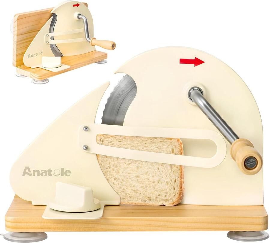 SnelShoppen Vouwbare Handmatige Broodsnijder met Verstelbare Dikte 0-20mm RVS Mes Broodgeleider en 6 Zuigkoppen voor Keuken en Feestjes