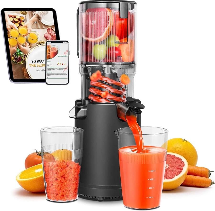 AAOBOSIWELKOM AOBOSI Slow Juicer met 135 mm grote vulopening 200 W koude pers sapcentrifuge met achteruitloop en drievoudig filter BPA-vrij en stil ideaal voor vers sap van groenten en fruit