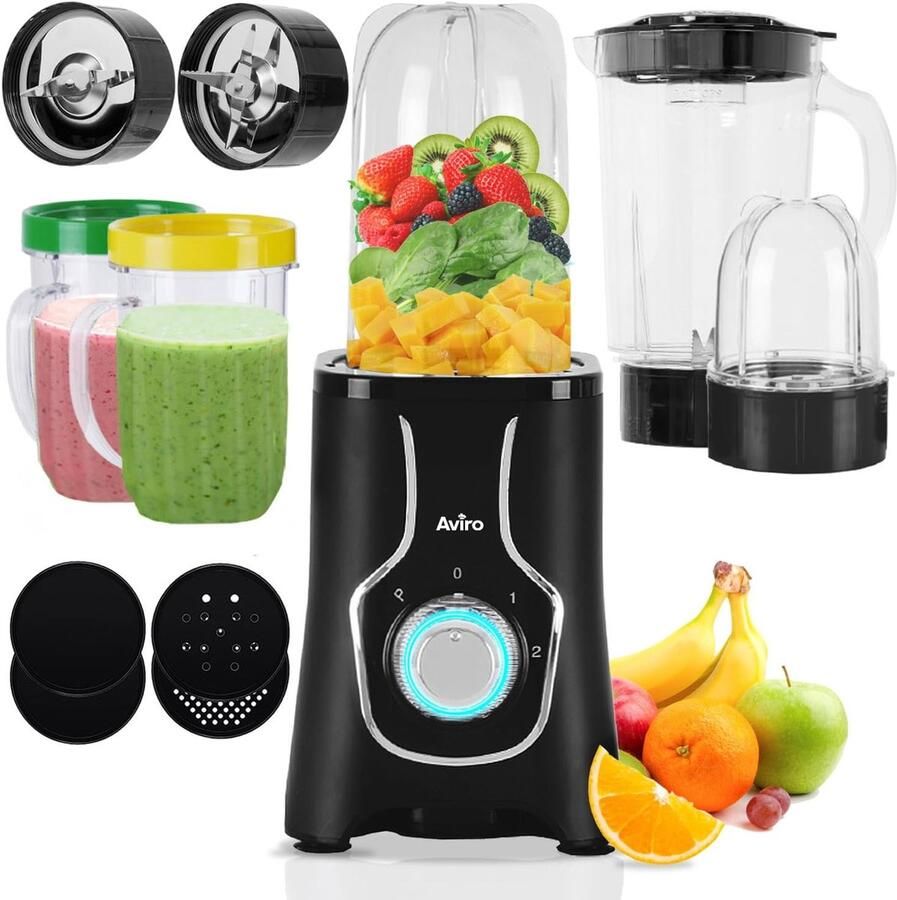 SnelShoppen Blender Smoothie Maker 3-in-1 4 Bekers 1000ML Kan Mini Blender Zwart voor Smoothies Hakken Mixen en Malen in Keuken & Tuin